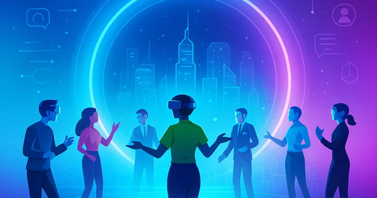 VRChatとClusterが切り開く未来を表すメタバース空間のイメージ