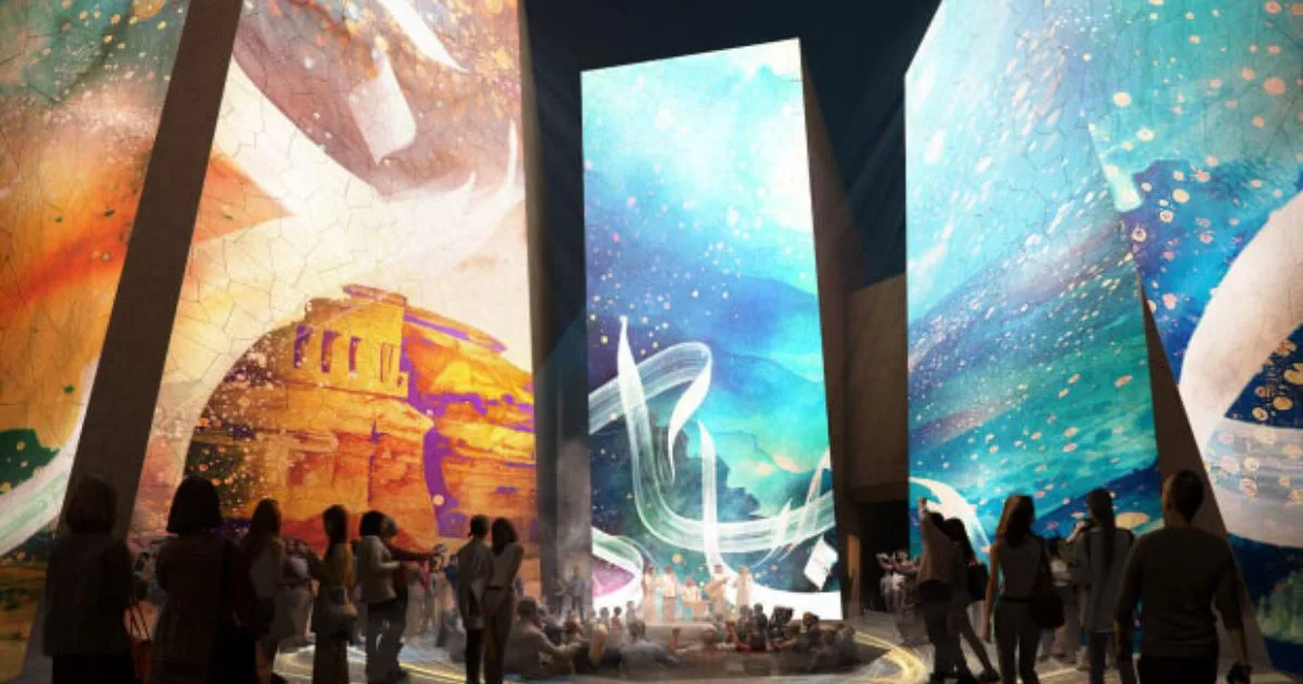 EXPO2025 サウジアラビア館 巨大スクリーンで映し出されるデジタルショーの様子